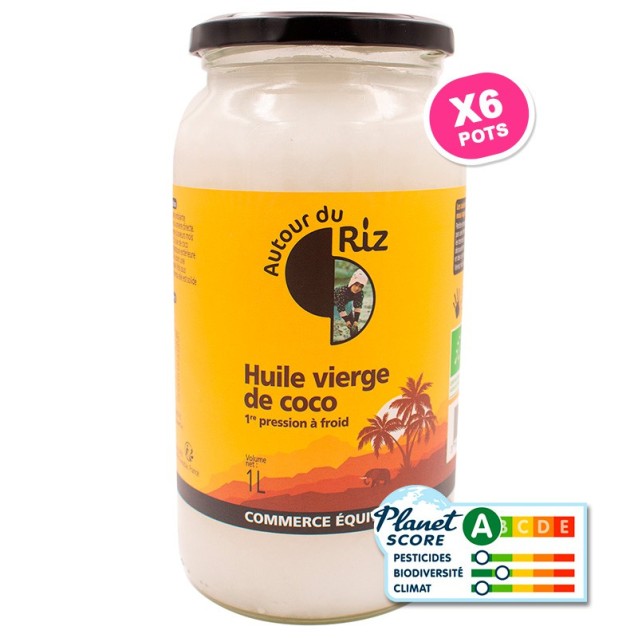 Colis Huile vierge de coco équitable 6 x 1 litre Autour du Riz
